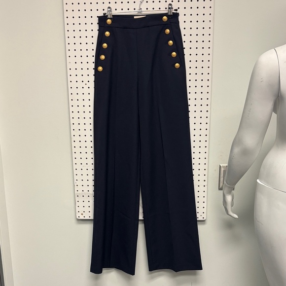 Sezane Pants - Sezane Navy Wide-Leg Trousers with Gold Buttons